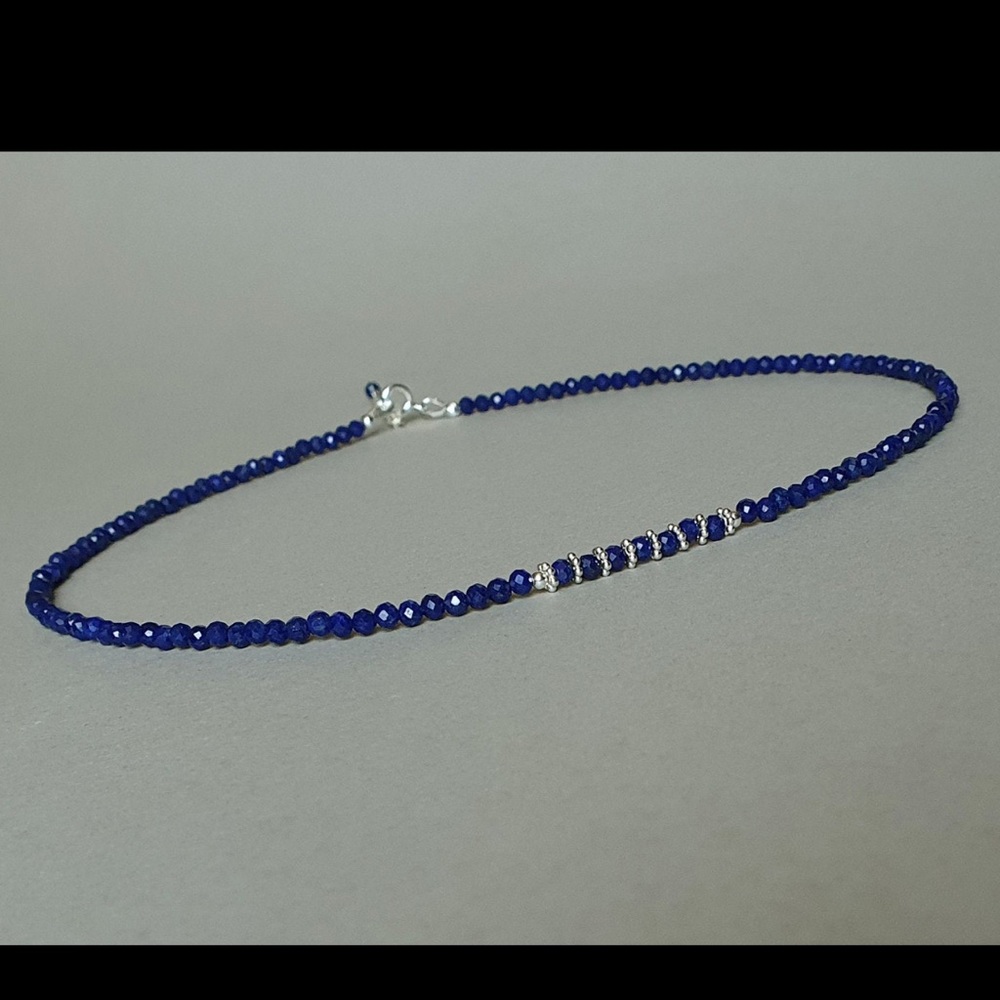 Lapis Lazuli Choker Necklace Sterling Silver Gemstone Handmade Jewelry